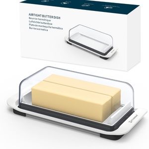 White Kitchendao Airtights Butter Dish with Lid Holds 2 Sticks